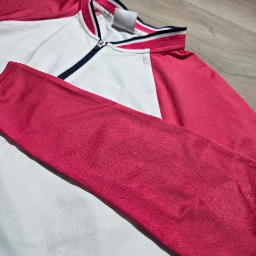 Belyn Key Golf Top Womens Large Pink White Quarter‎ Zip Long Sleeve NCR Logo